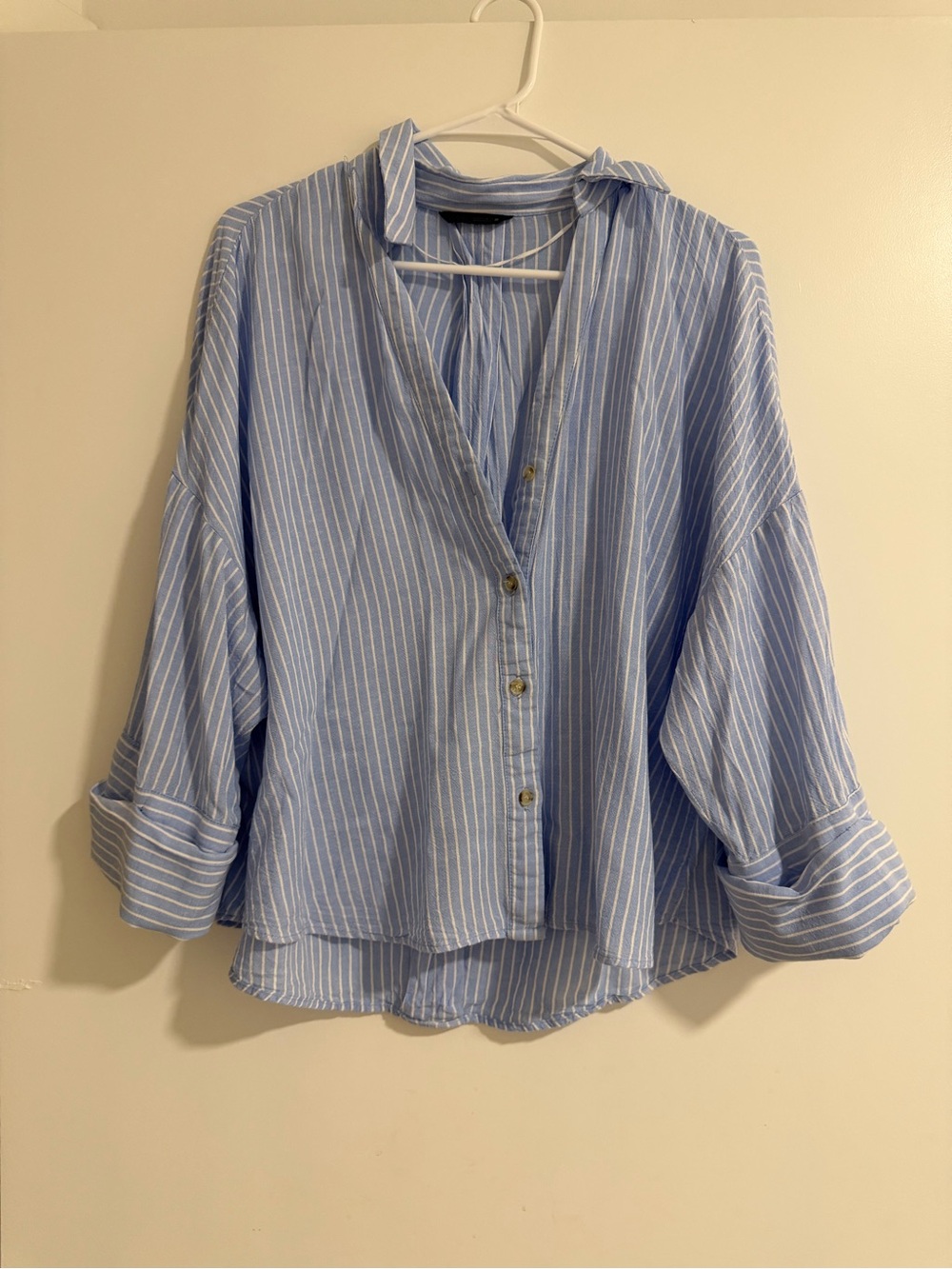 Zara Sky Blue & White Striped Button-Down Shirt